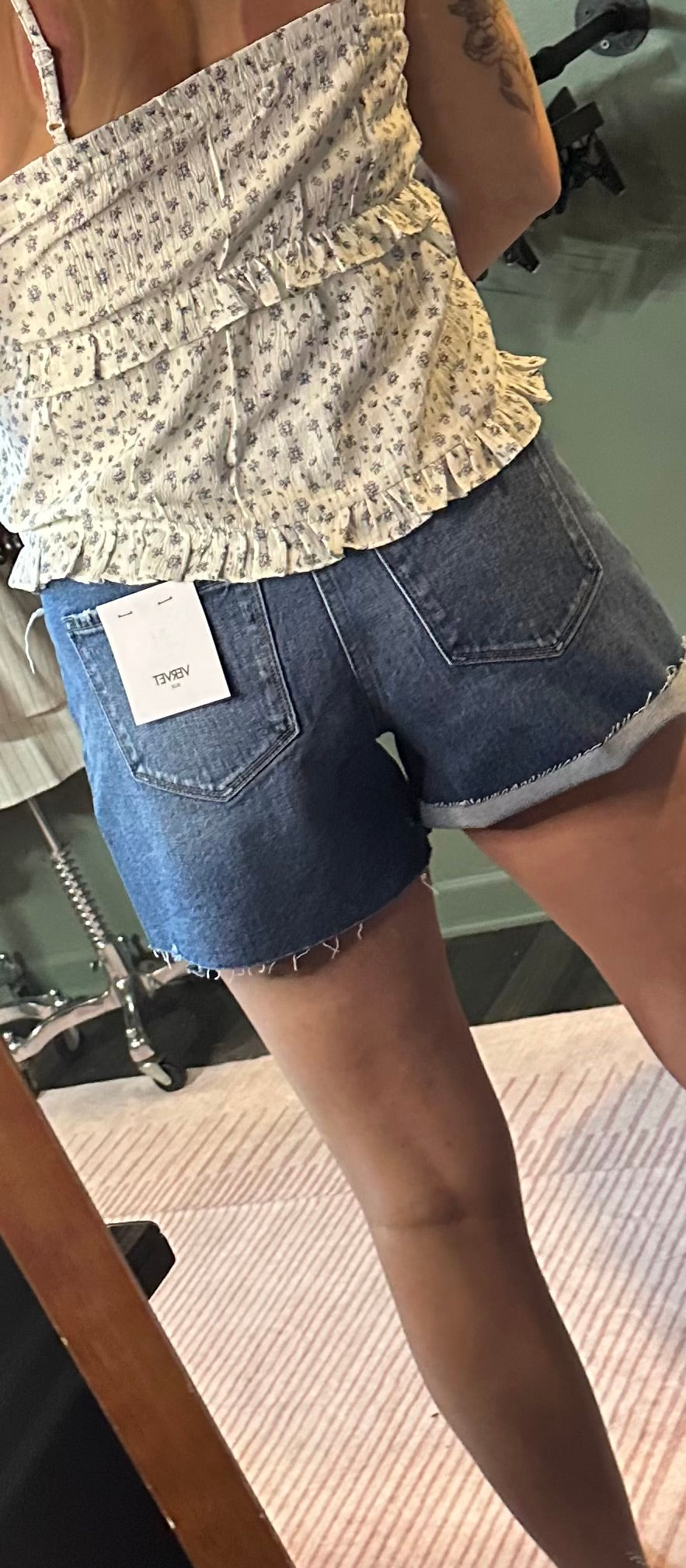 HIGH RISE MEDIUM DARK WASH DENIM SHORTS